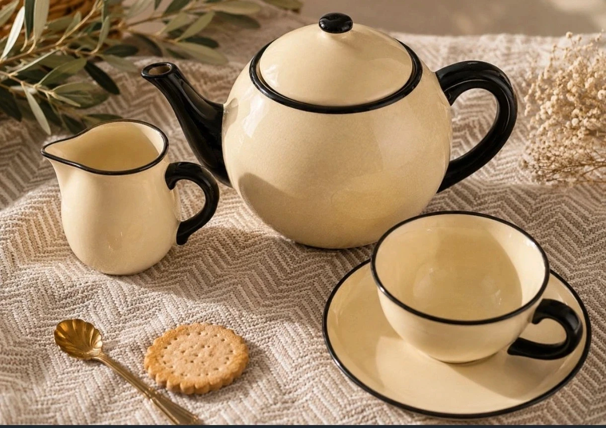 Juego de té antiguo HBCM France – crema y negro – Art déco – photo 2